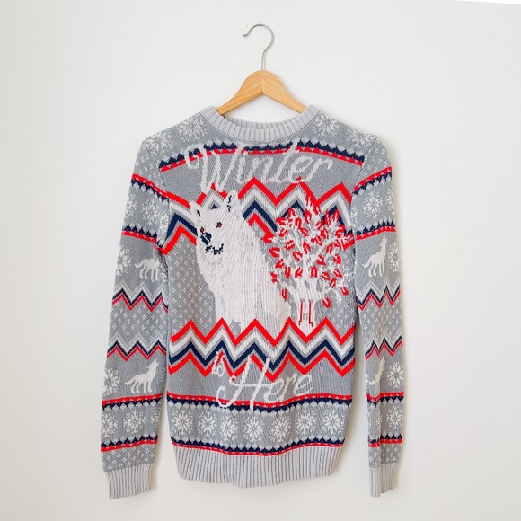 Game of Thrones Ugly Christmas Unisex Sweater XS Winter Dire Wolf Intarsia Knit - Picture 1 of 10